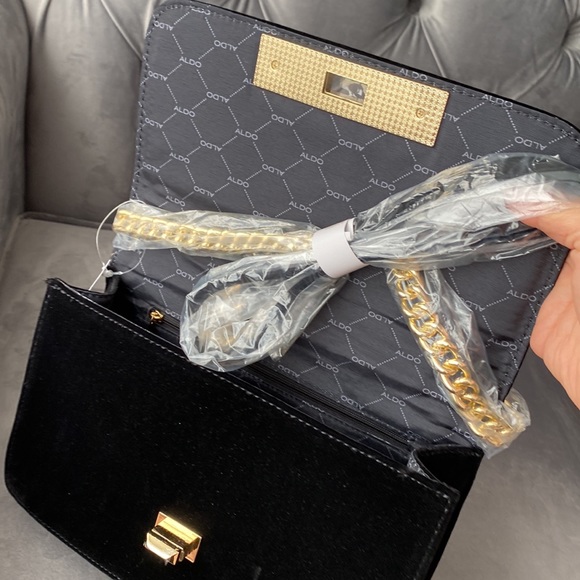 **NWT **ALDO Black Velvet Gold Hardware Evening Shoulder Crossbody Bag - Picture 6 of 8
